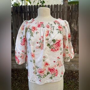 Zara Floral Blouse - White and Pink